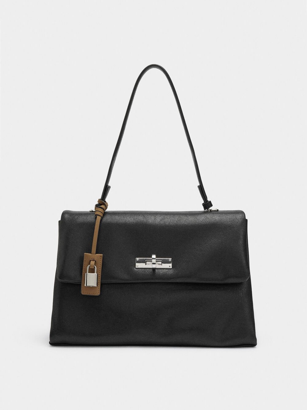Handbag with flap and crossbody strap