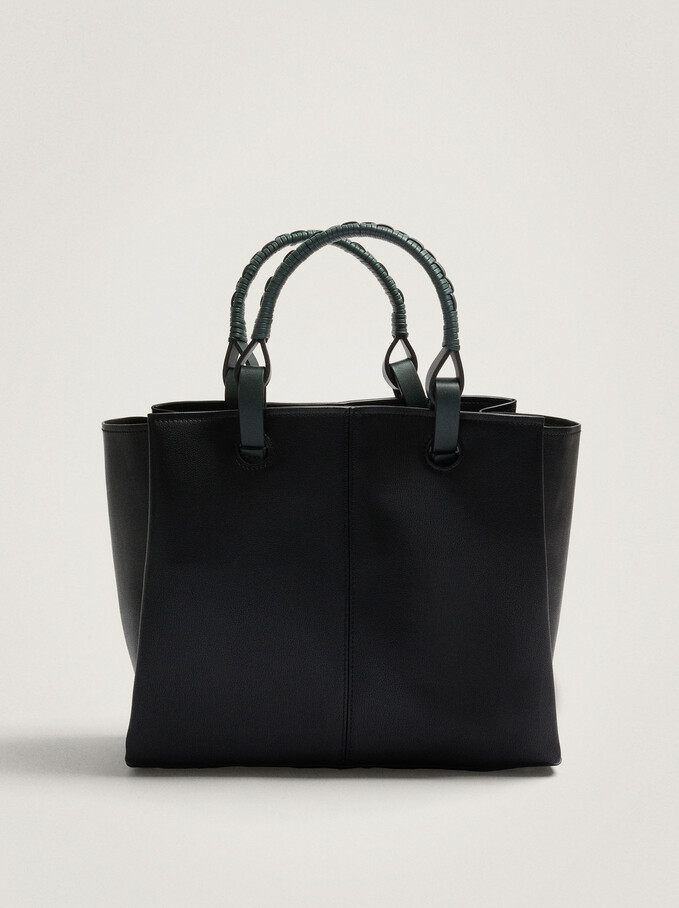 Shoulder Bag With Woven Strap, Black, hi-res