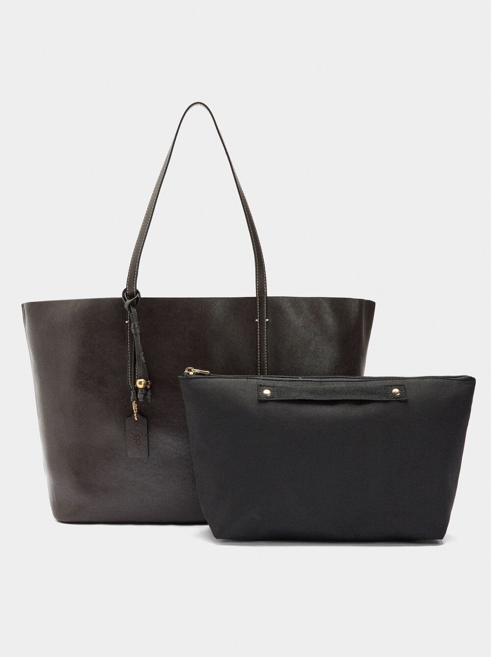 Reversible shopper bag with removable pouch L