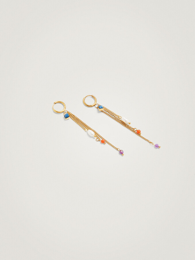 Steel Earrings With Freshwater Pearl, Multicolor, hi-res