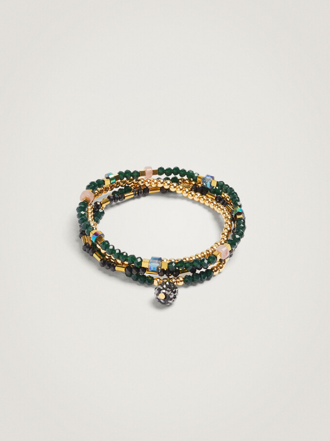Set Of Elastic Bracelets With Beads, Multicolor, hi-res