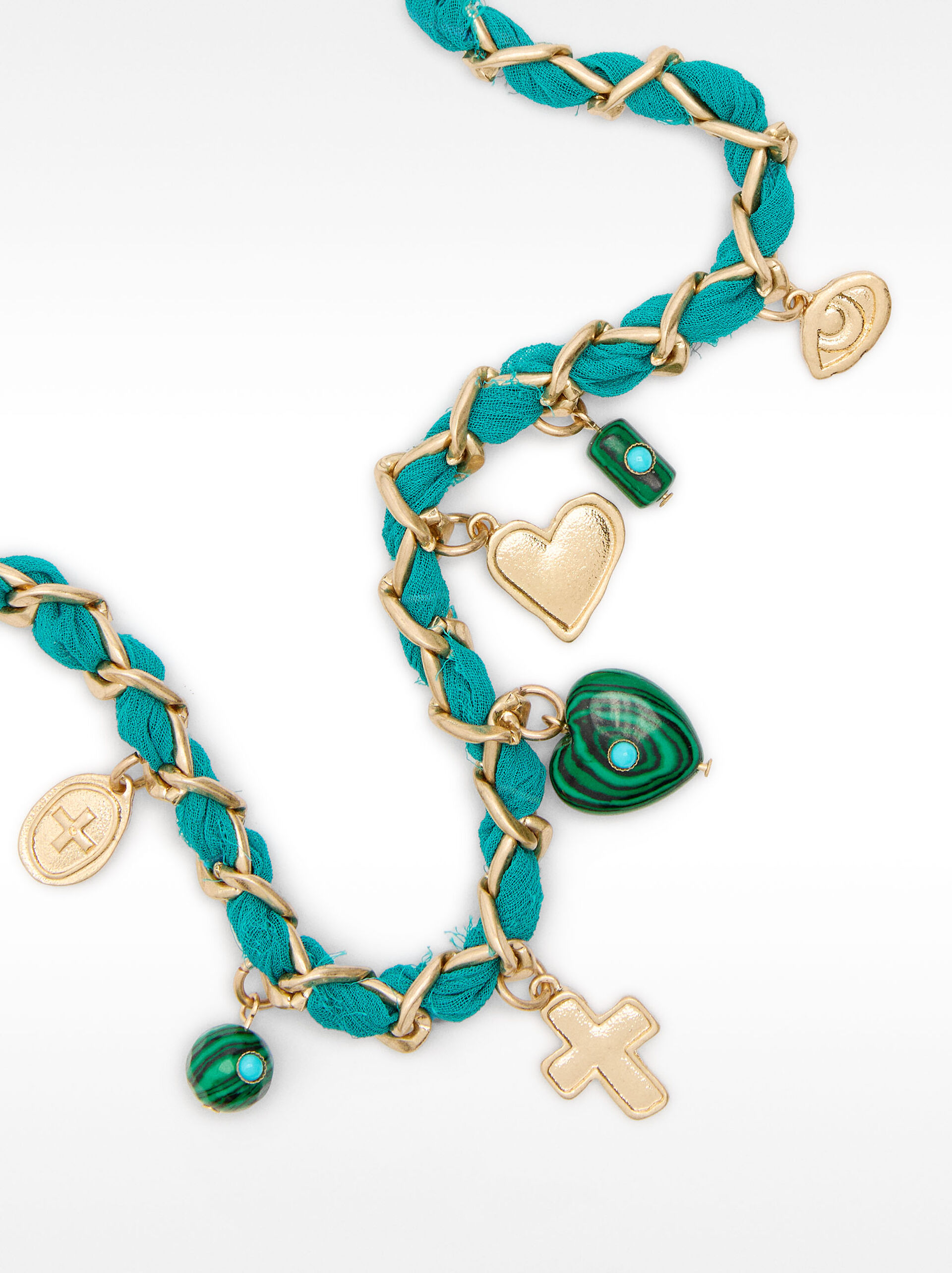 Collana con anelli tessuto e pietre image number 2.0