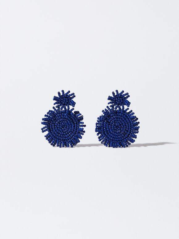 Boucles D’Oreilles Avec Perles Fantaisie, Bleu Foncé, hi-res