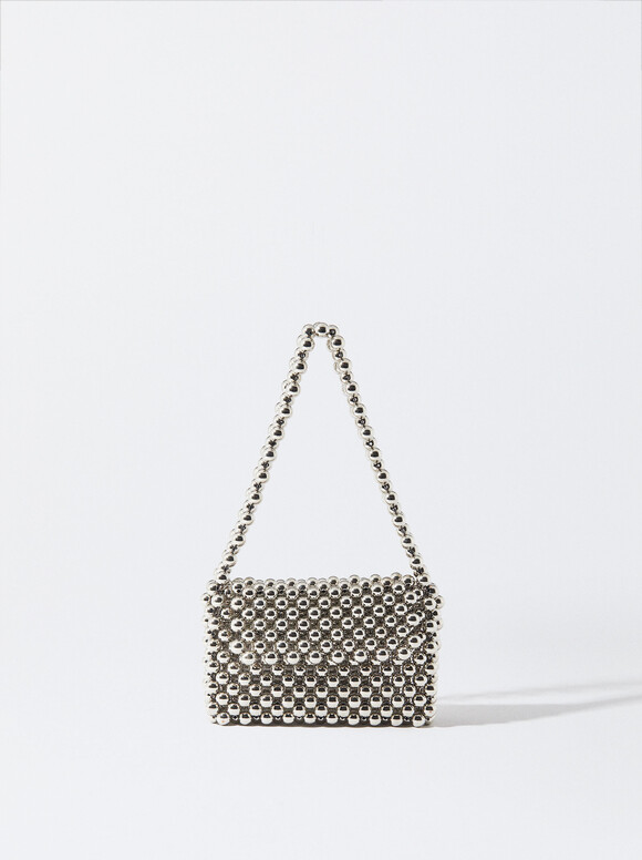 Shoulder Bag With Metal Pieces, Silver, hi-res