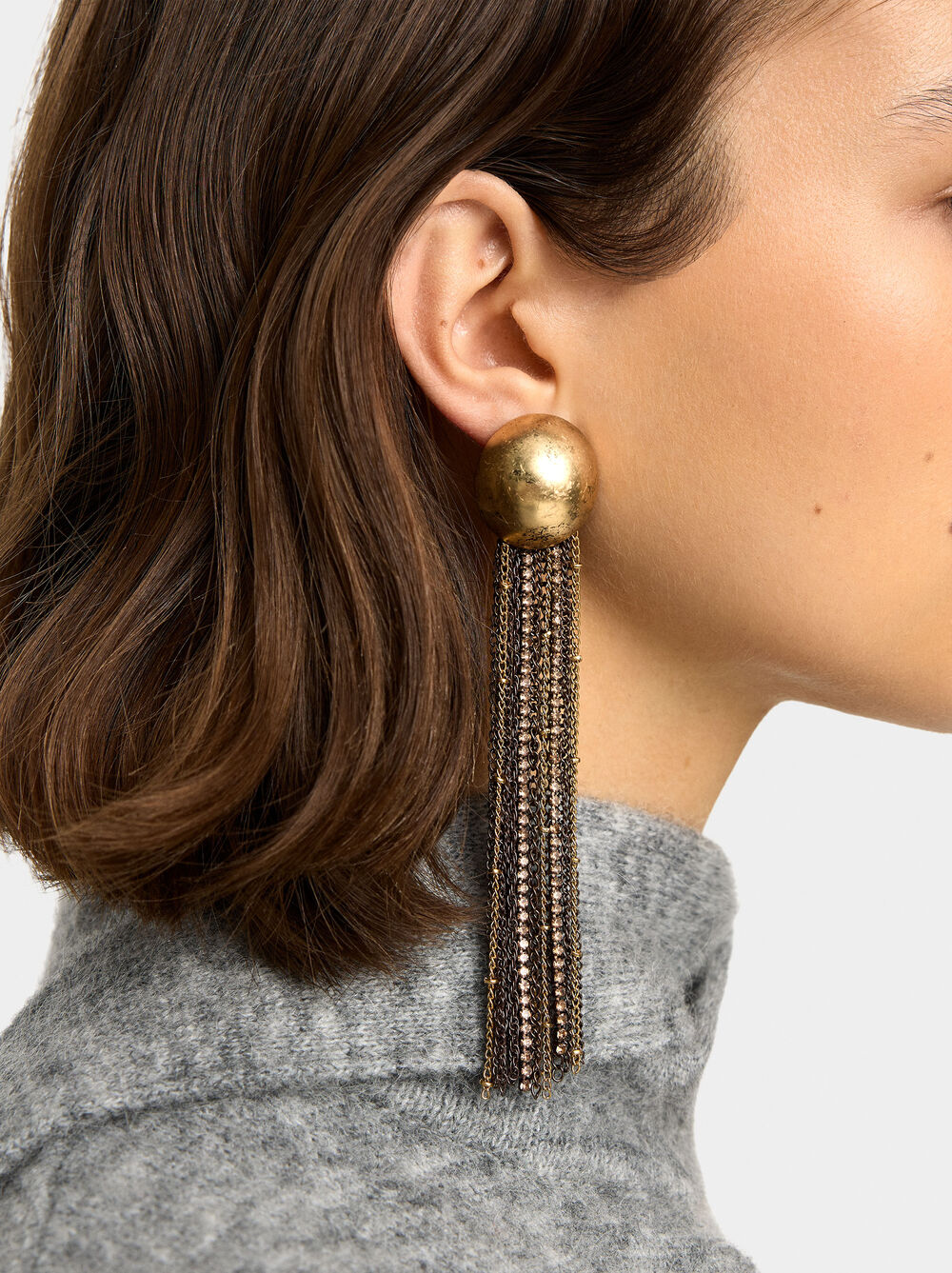 Boucles d'oreilles longues en chaînes et cristaux