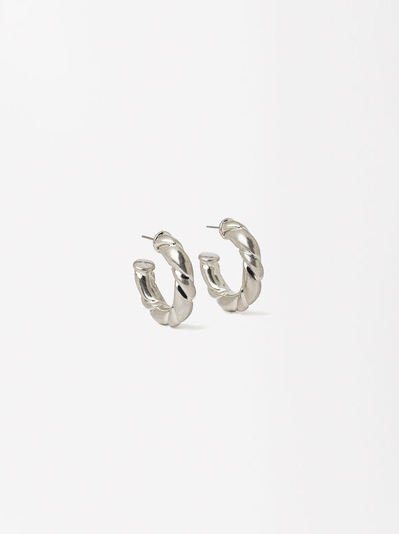 Matte Effect Earrings, Silver, hi-res
