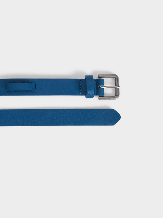 Cintura Semplice Con Fibbia, Blu, hi-res