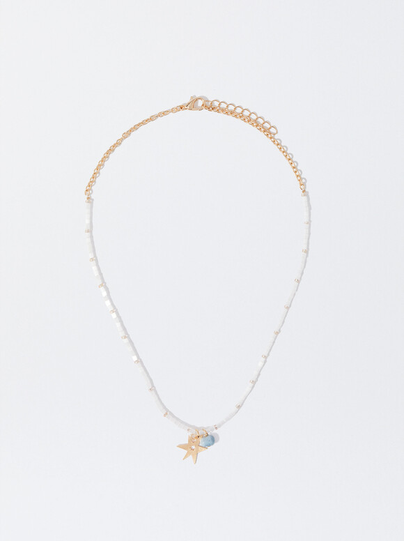 Collana Con Charm E Resina, Arancione, hi-res