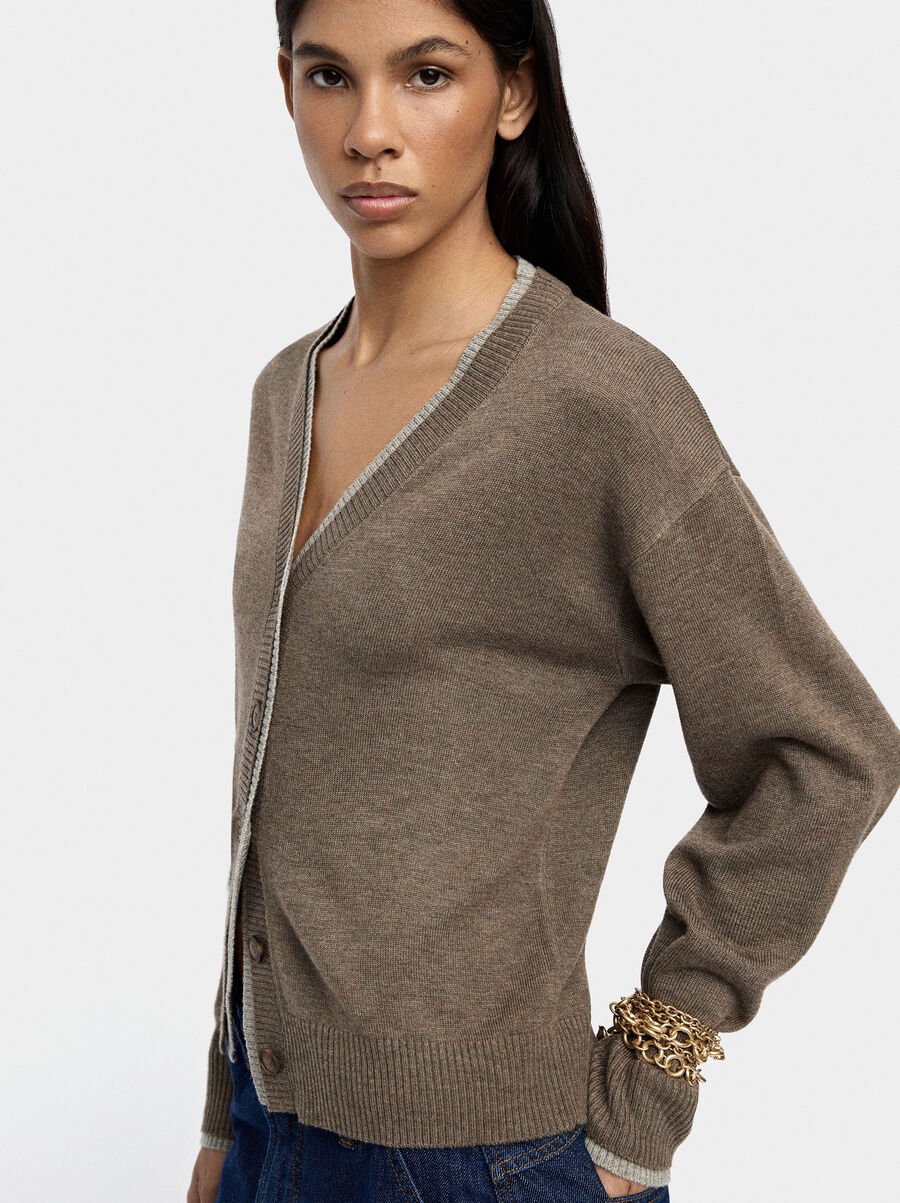 Knit mesh cardigan with ribbed edges