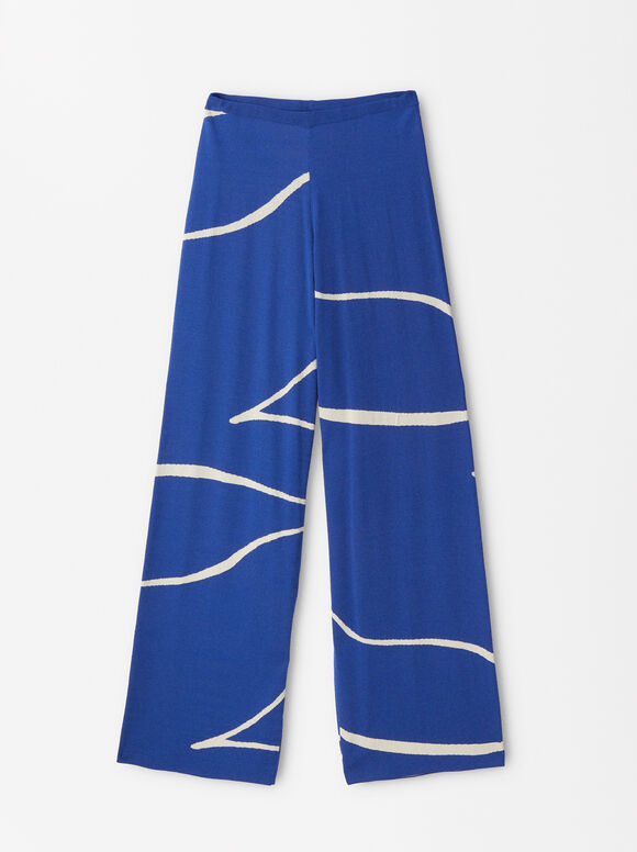 Jacquard Knit Trousers, Blue, hi-res