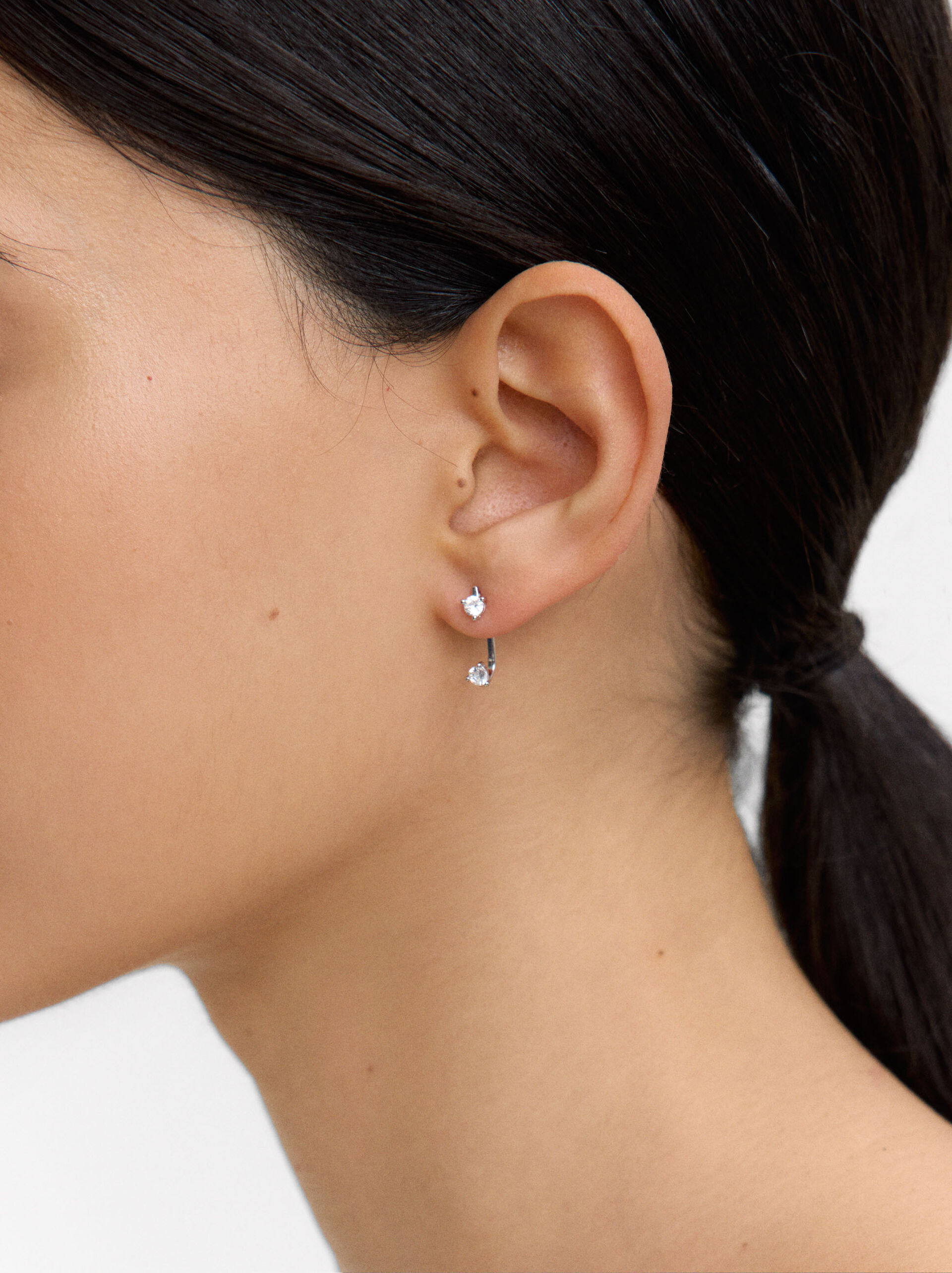 Ear jacket earrings with zircons - 925 sterling silver image number 1.0