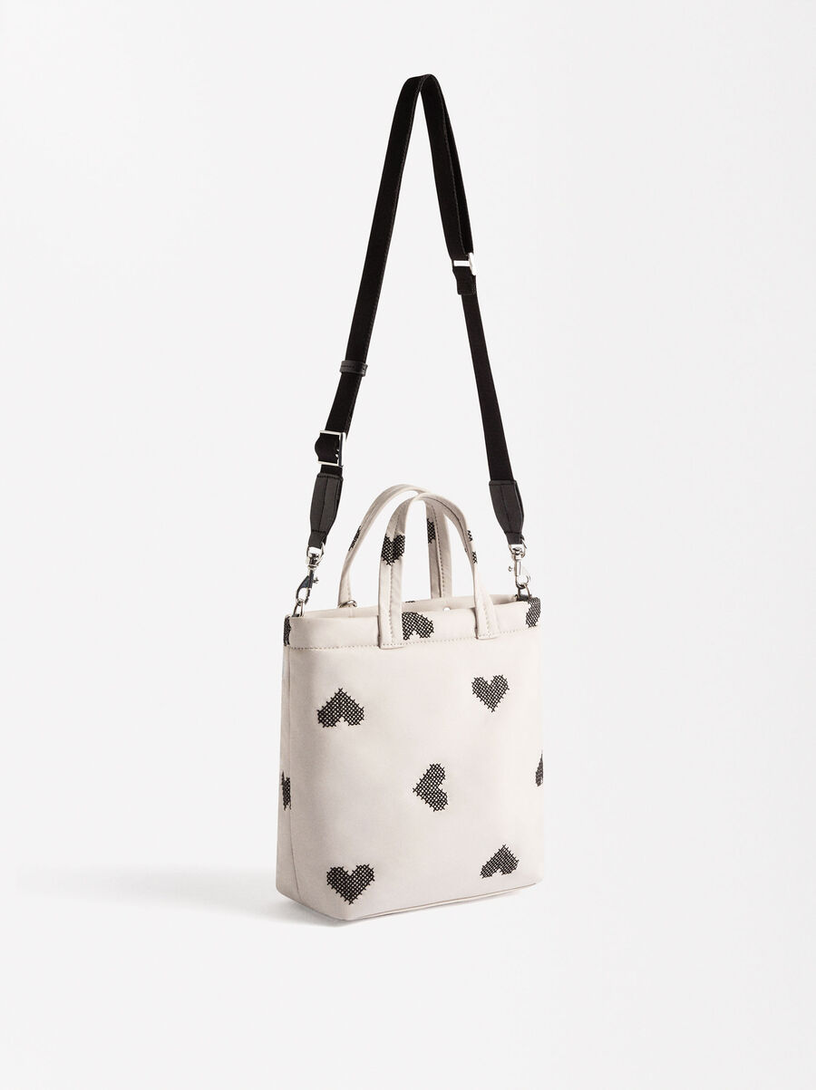 Torba typu tote z nylonu z haftem serc