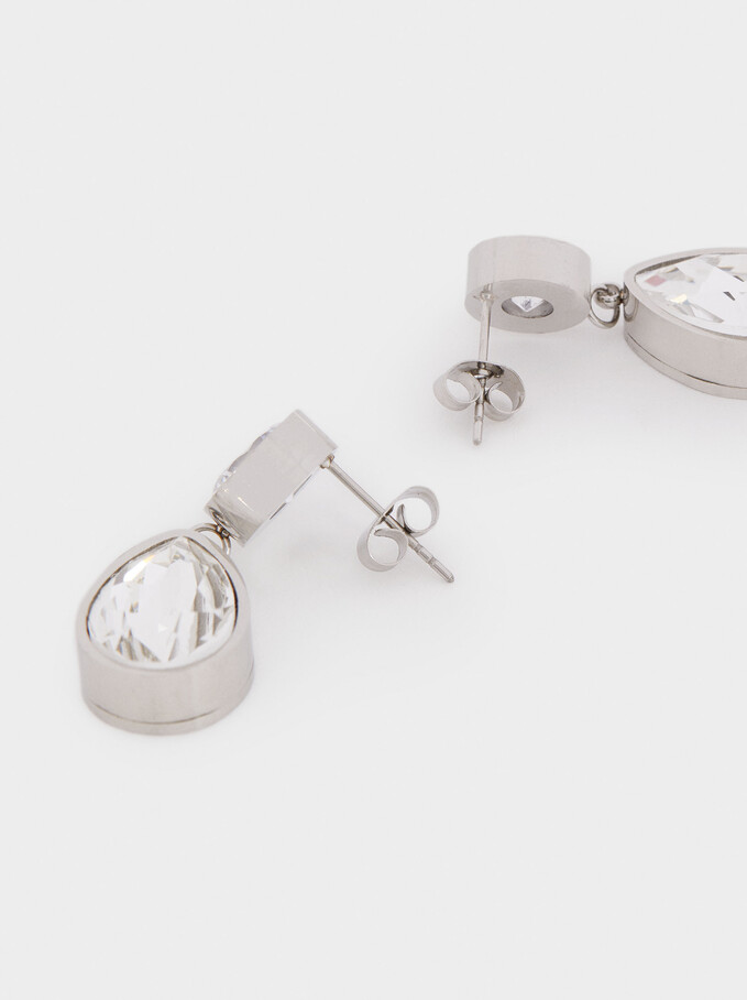 Stainless Steel Earrings With Swarovski Crystals, Silver, hi-res