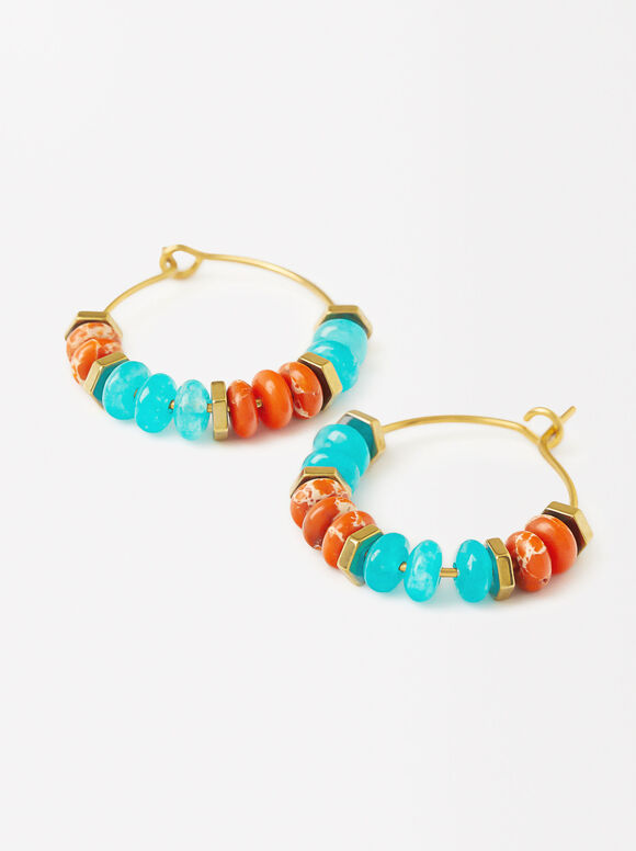 Stainless Steel Hoops With Stones, Multicolor, hi-res