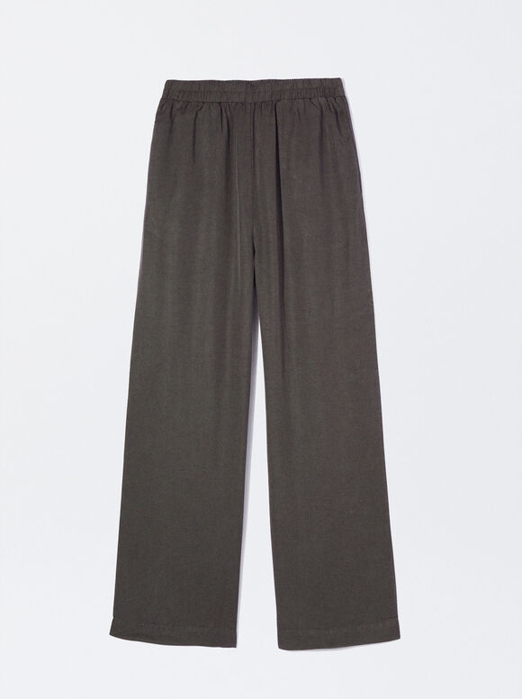 Animal Print Lyocell Trousers, Grey, hi-res