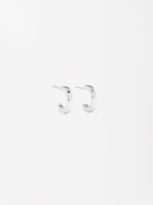 925 Silver Hoop Earrings, Silver, hi-res