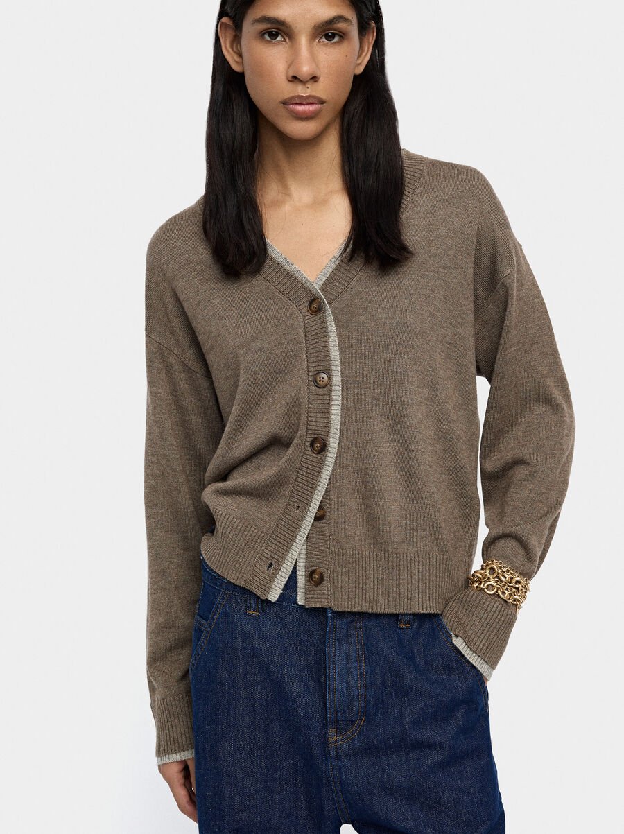 Knit mesh cardigan with ribbed edges