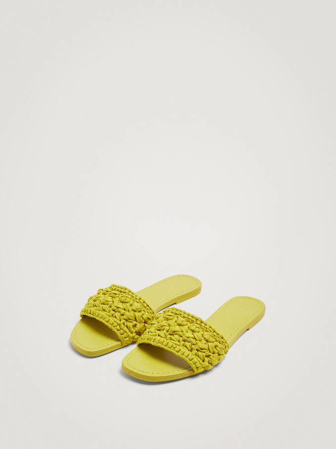Crochet Flat Sandals, Yellow, hi-res