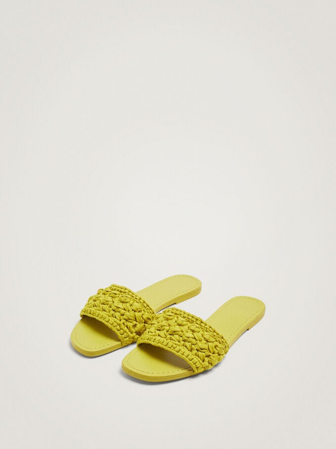 Sandales Plates En Crochet, Jaune, hi-res