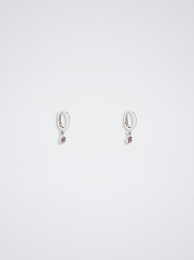 925 Silver Hoops With Semiprecious Stone, Violet, hi-res