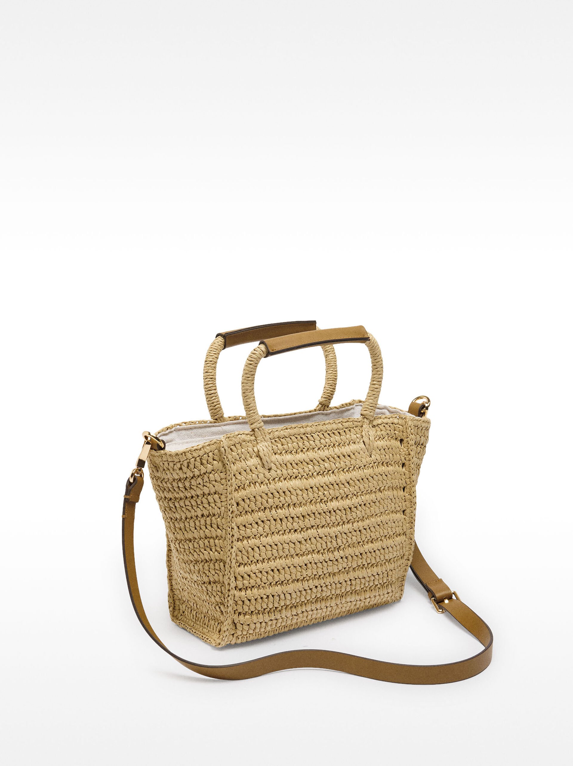 Tote bag with straw effect and crossbody strap image number 3.0