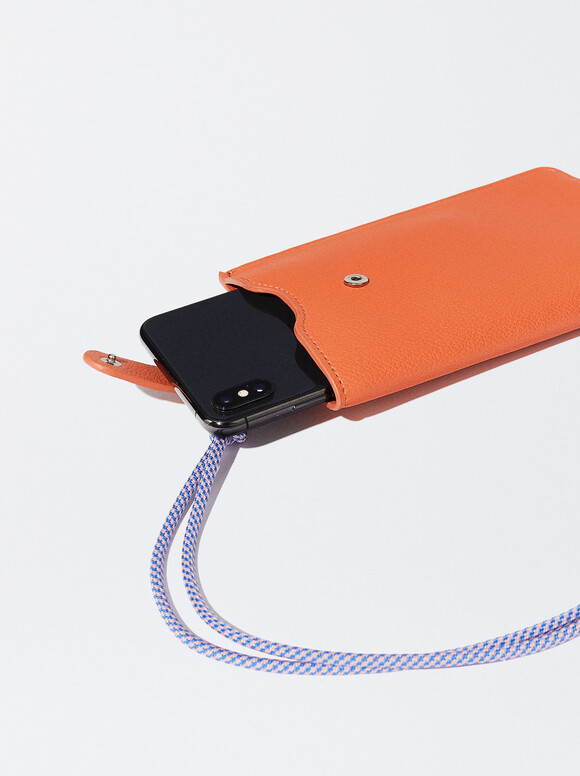 Étui Pour Téléphone Portable Avec Bandoulière, Orange, hi-res