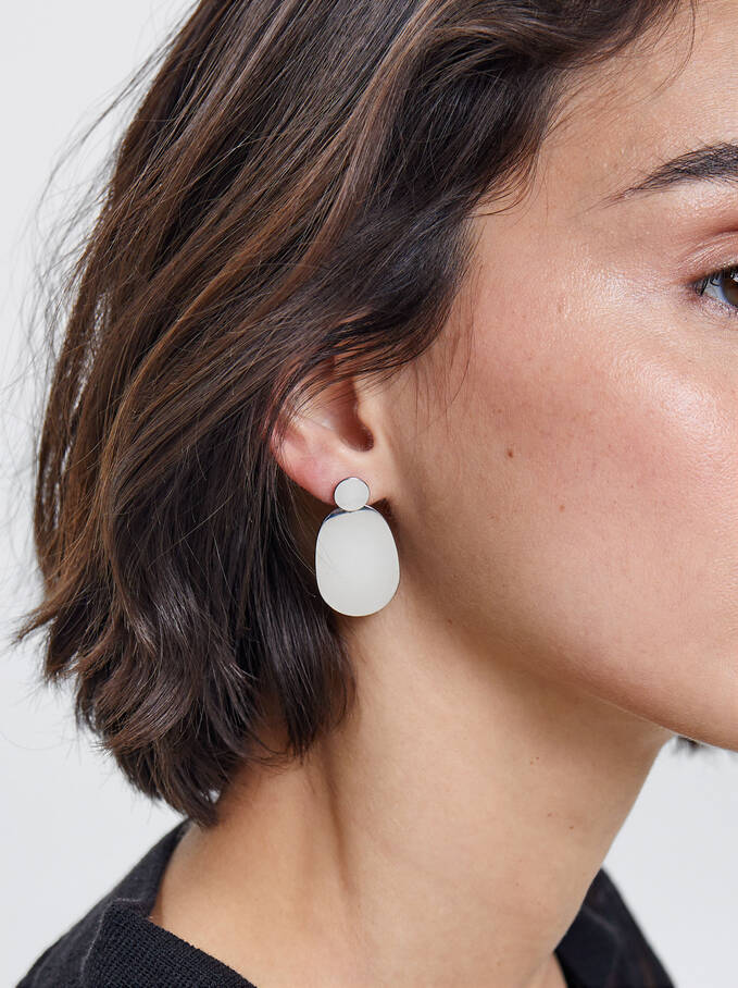 Golden Stainless Steel Earrings, Silver, hi-res