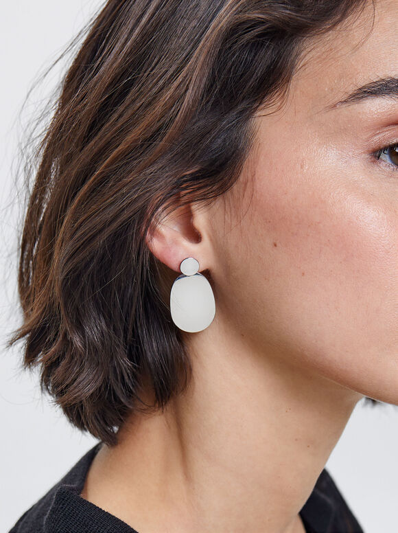 Golden Stainless Steel Earrings, Silver, hi-res