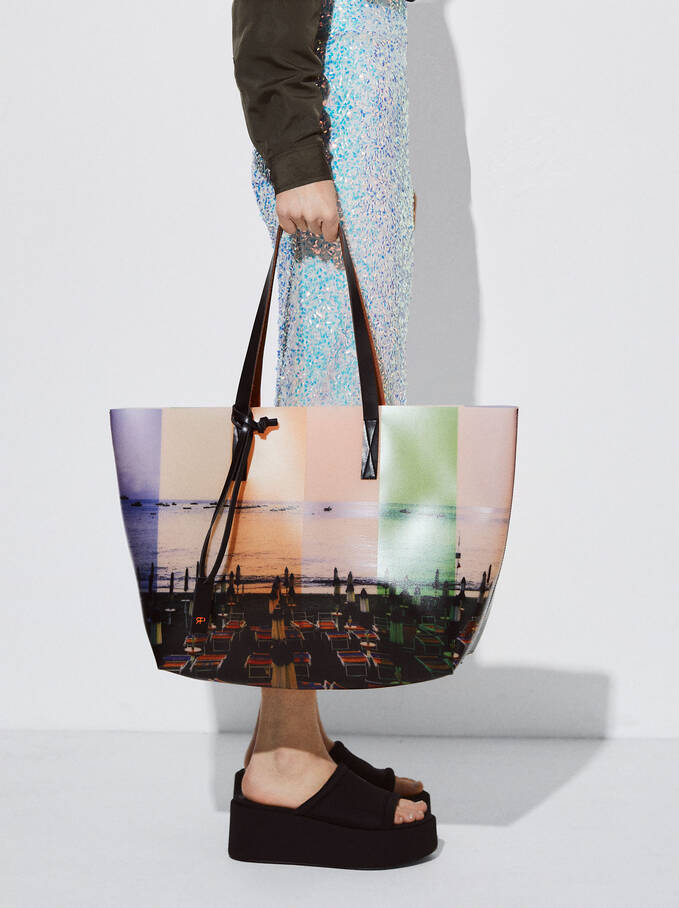 Printed Tote Bag, Multicolor, hi-res