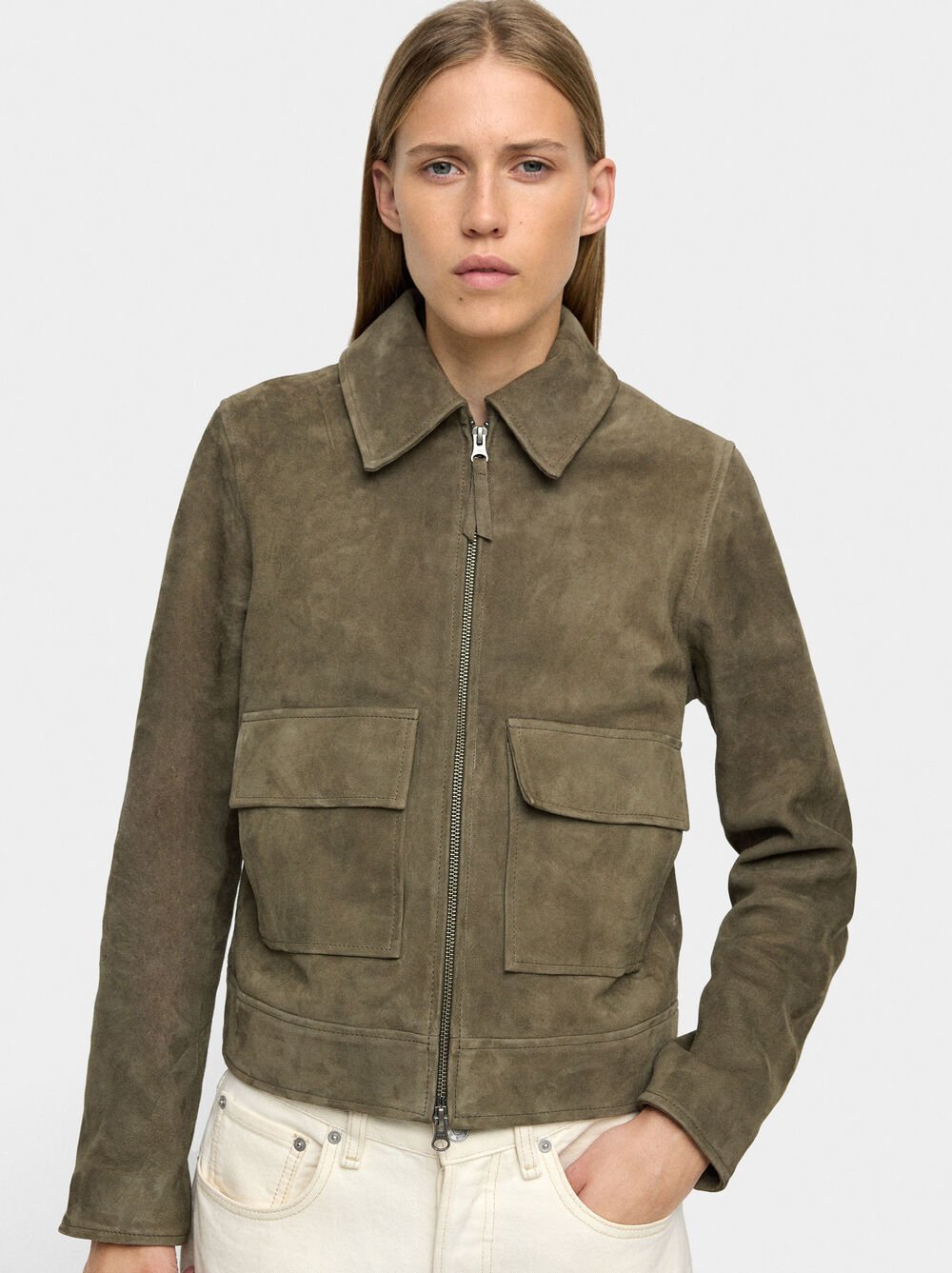 Chaqueta de piel con cremallera