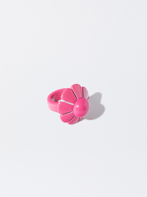 Anillo Flor Y Resina, Rosa, hi-res