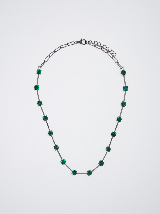 Necklace With Crystals, Green, hi-res
