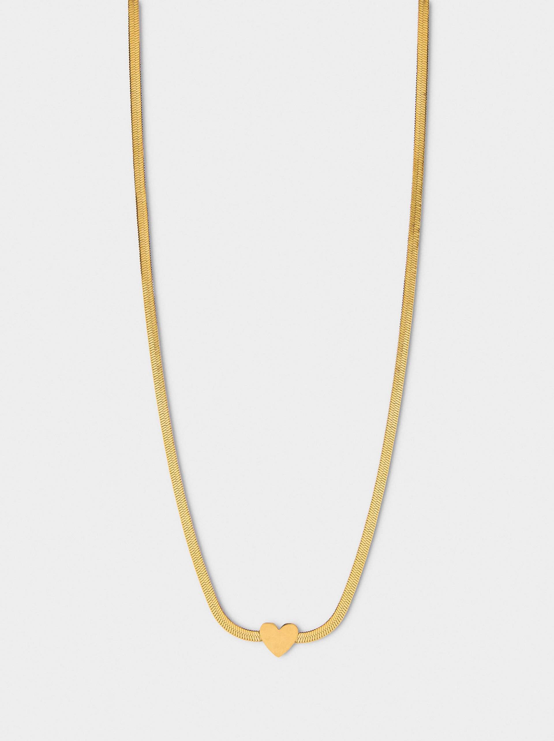 Snake chain necklace with heart - stainless steel image number 0.0