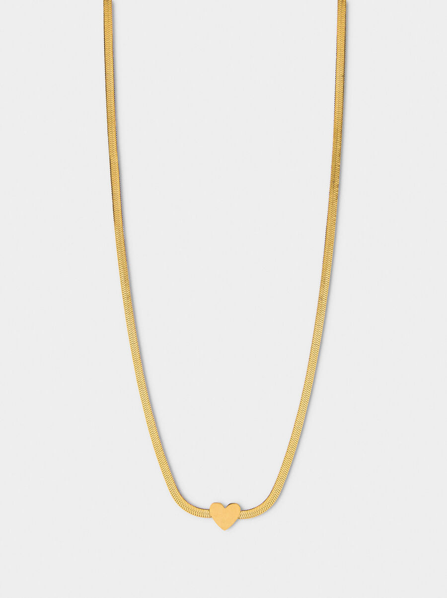 Snake chain necklace with heart - stainless steel