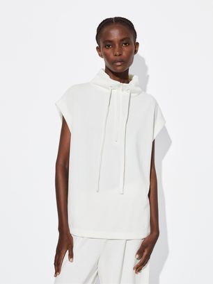 Sleveless Jogger Top With Zip, Ecru, hi-res