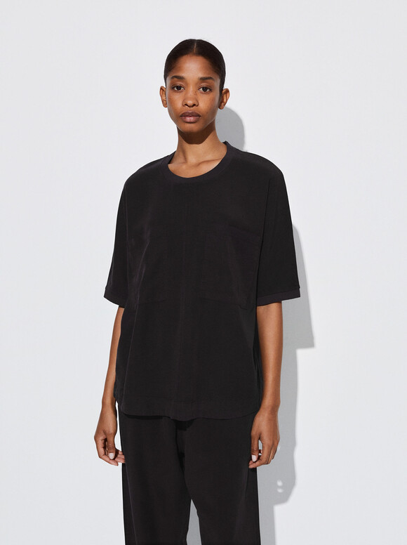 100% Lyocell T-Shirt, Black, hi-res