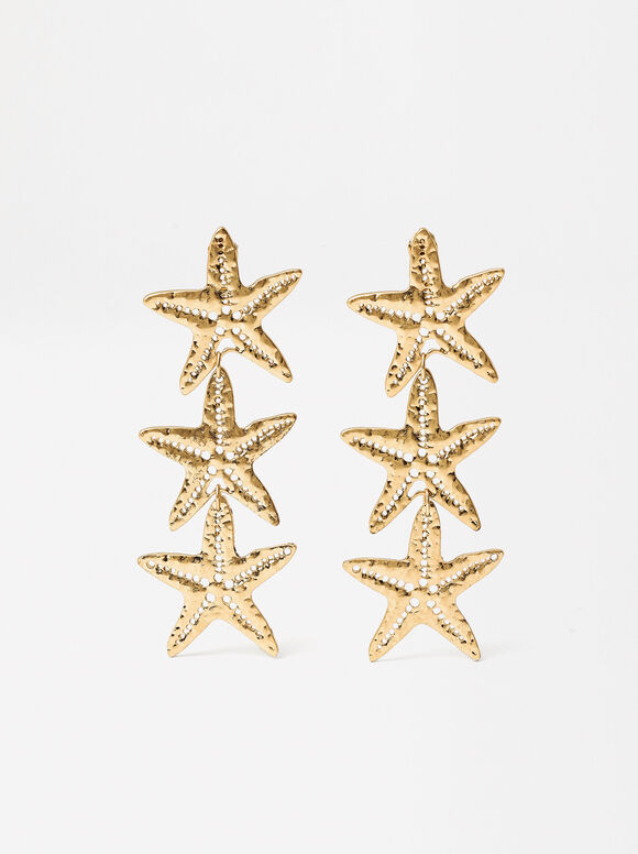 Gold Star Earrings, Golden, hi-res