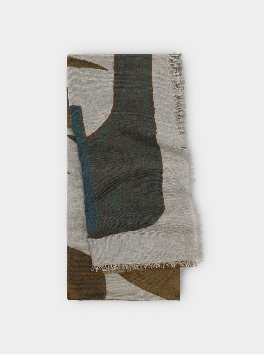 Printed scarf in a blend of cotton and wool