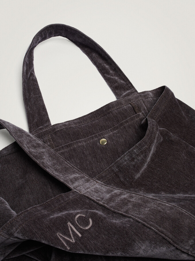 Velvet Customizable Shopper Bag, Grey, hi-res
