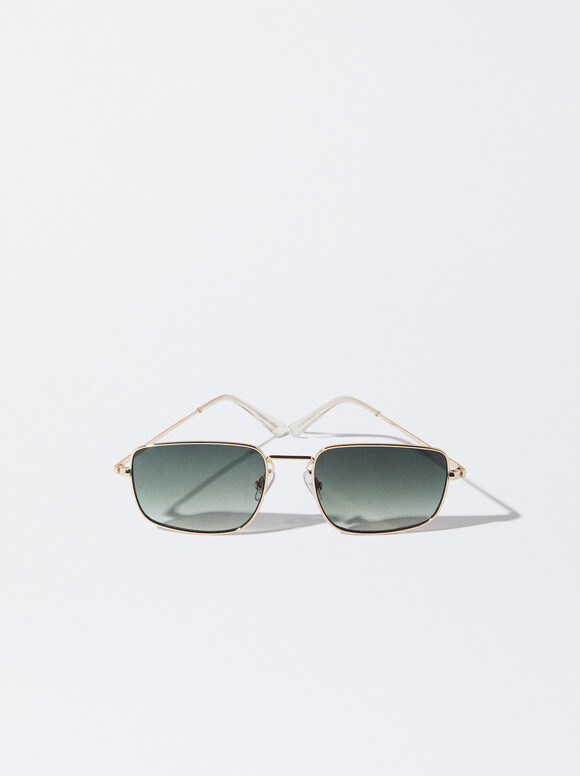 Square Metallic Sunglasses , Golden, hi-res