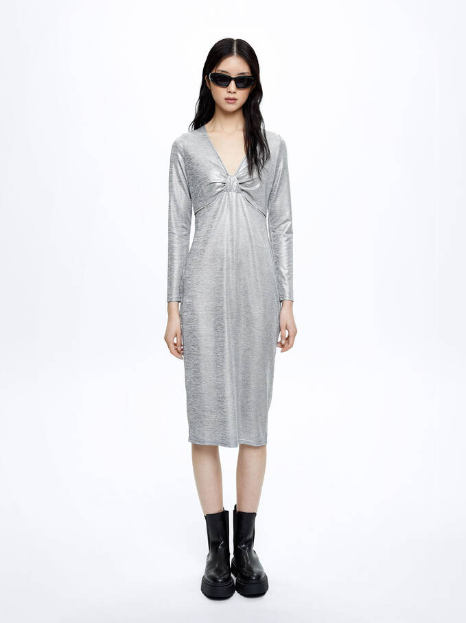 Metallic Cut-Out Dress, Silver, hi-res