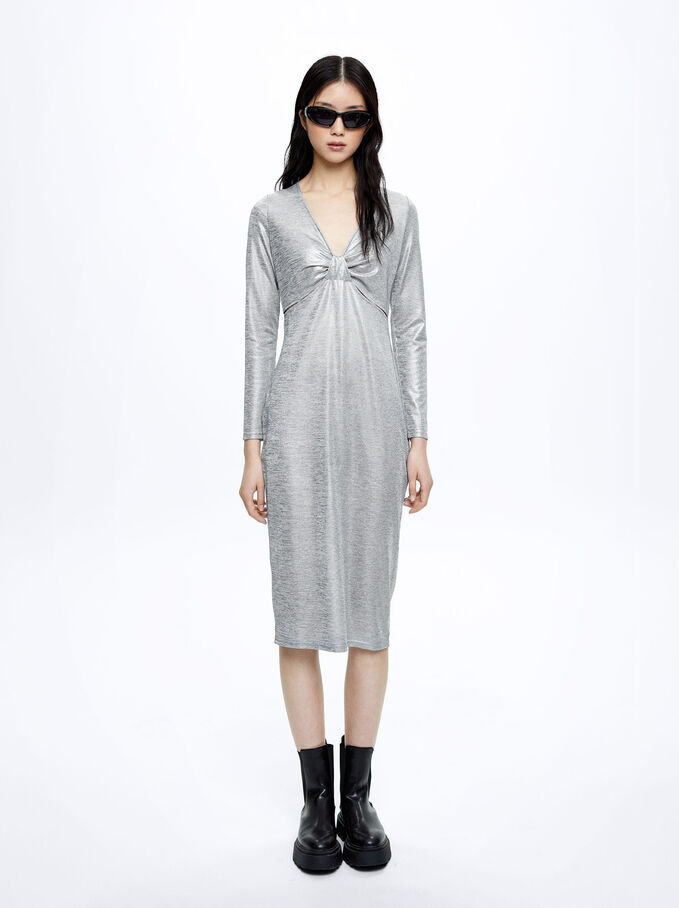 Metallic Cut-Out Dress, Silver, hi-res