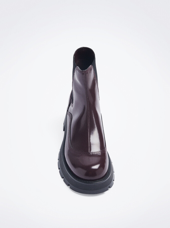 Track Sole Elastic Ankle Boots, Bordeaux, hi-res