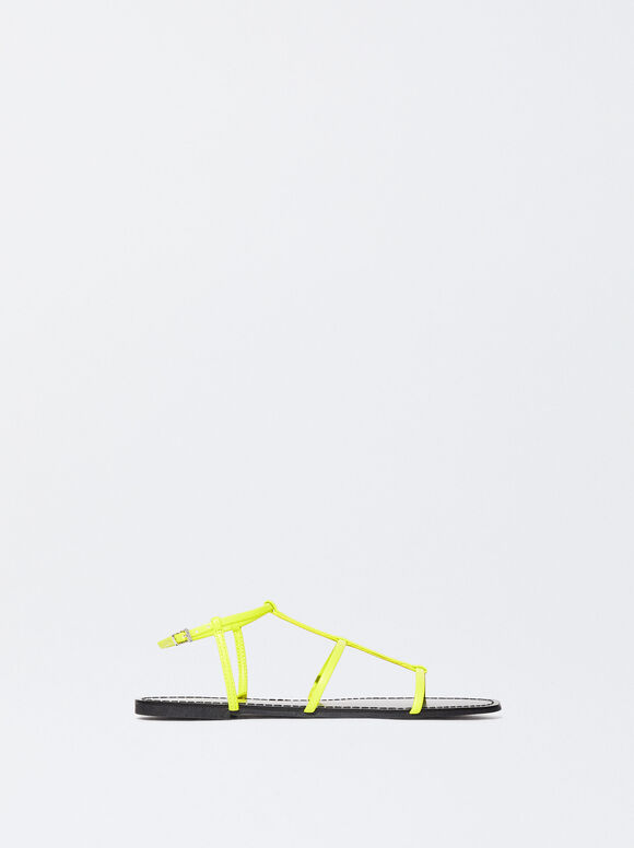 Flat Strappy Sandals, Yellow, hi-res