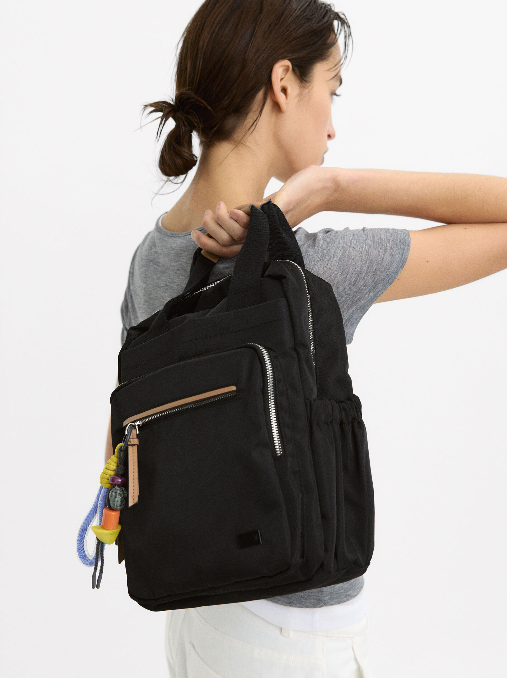 Nylon backpack with pendant image number 1.0