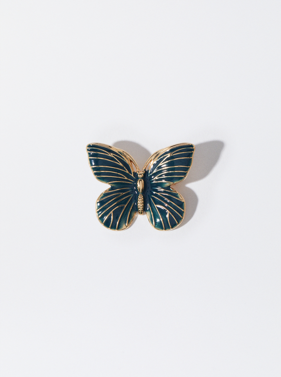 Butterfly Brooch, Blue, hi-res