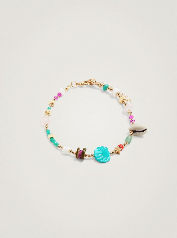 Anklet Bracelet With Shell And Stone, Multicolor, hi-res