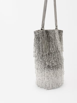 Party Handbag With Beads, Silver, hi-res