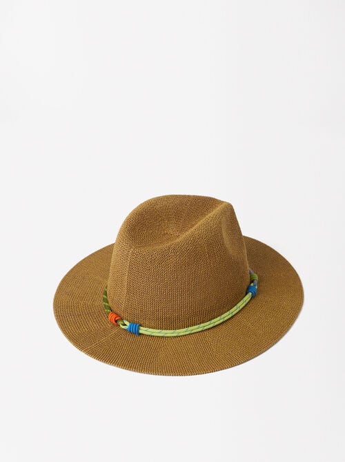 Sombrero efecto rafia con cinta