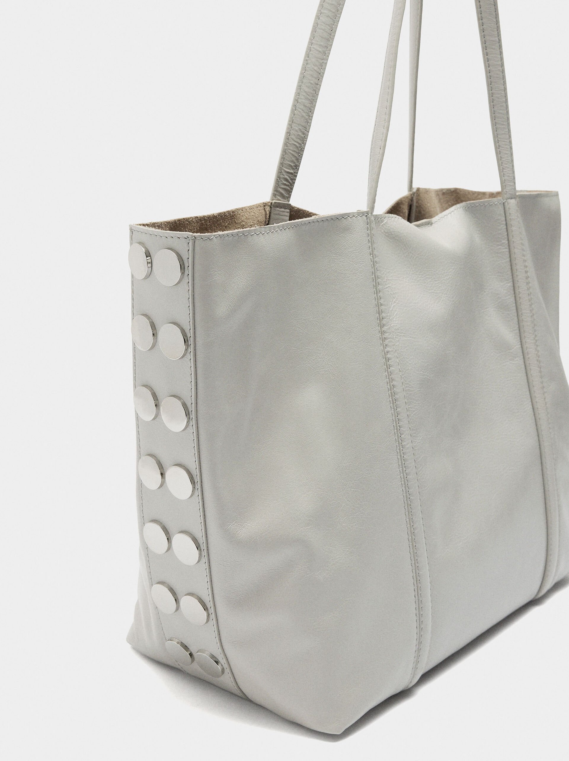 Leather shopper bag with studs image number 3.0